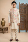 Boys Cream Kurta Set with Floral Printed Nehru Jacket