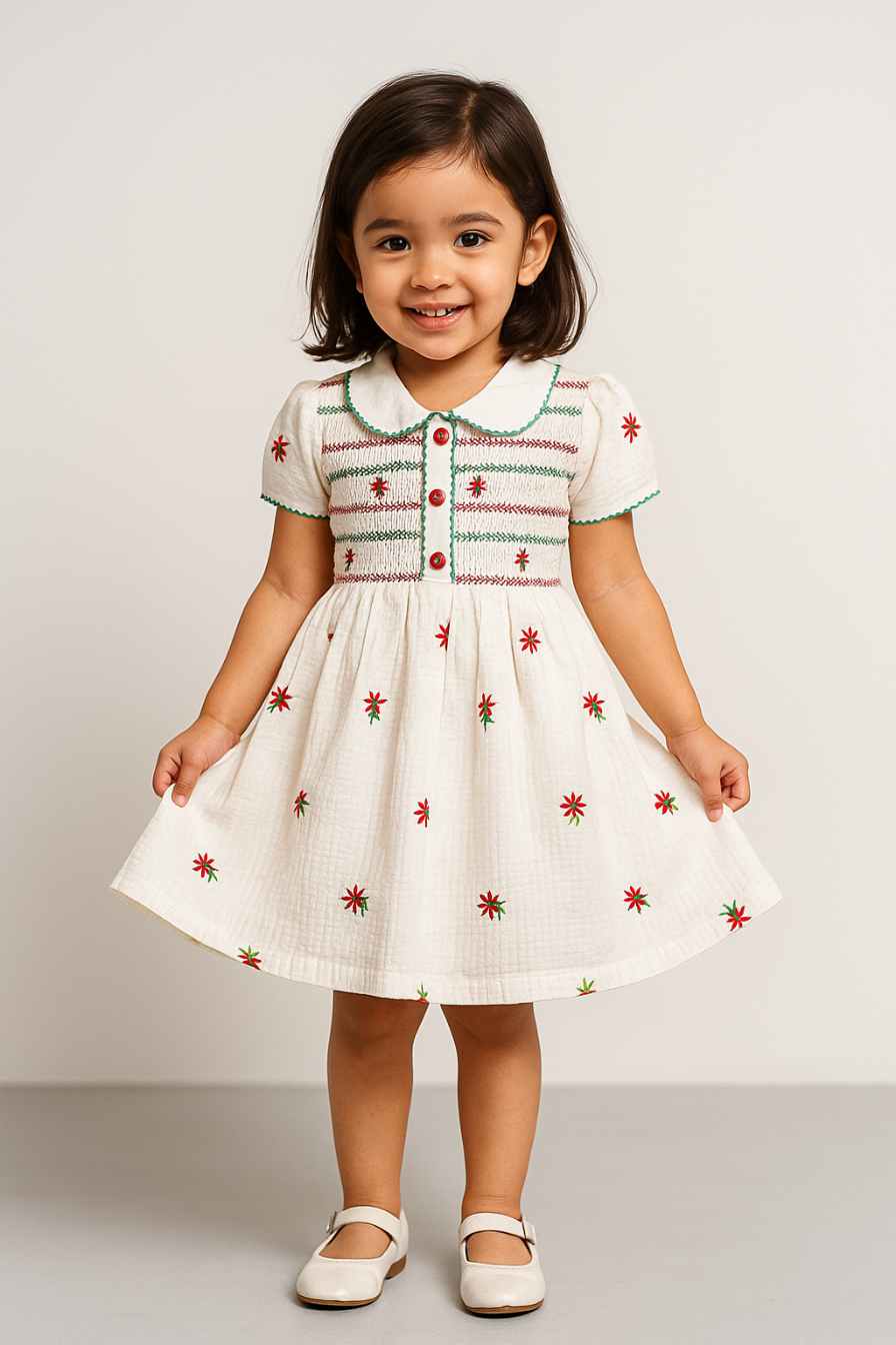 White Embroidered Vintage Inspired Dress For Girls