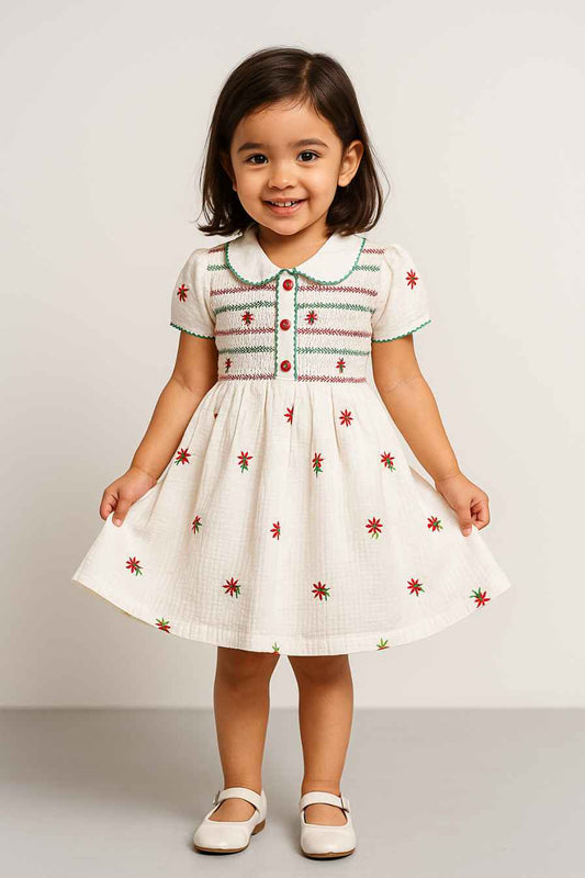 White Embroidered Vintage Inspired Dress For Girls