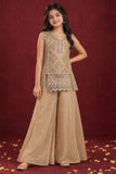 Champagne Sequin Gold Embellished Palazzo Set with Dupatta For Girls
