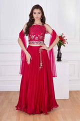 Rani Pink Sequins Embroidered Lehenga Choli Set For Girls