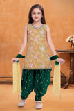 Mustard Yellow Floral Embroidered Patiala Set with Dupatta For Girls