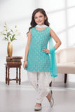 Aqua Blue Embroidered Patiala Suit Set With Dupatta For Girls