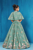 Girls Sage Green Floral Embroidered Cape Lehenga Choli
