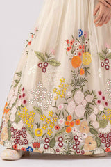 Off White Sequin And Embroidered Lehenga Choli For Girls