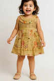 Yellow Floral Sequins Embroidered Dress For Girls