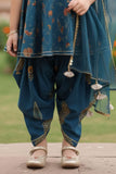 Girls Teal Blue Printed Kurti with Dhoti Pants Set