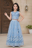 Sky Blue Embroidered Lehenga Choli with Sequin and Thread Work For Girls