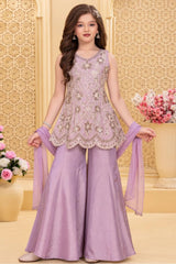 Girls Elegant Lavender Floral Embroidered Palazzo Set