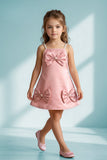Blush Pink Bow Detail Party Wear Frock for Girls