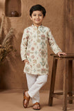 Ivory Embroidered Kurta Set With Pajama For Boys