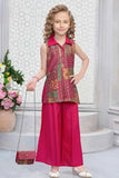 Rani Pink Palazzo Set with Ethnic Printed Top And Sling Bag For Girls