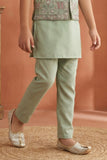 Mint Green Embroidered Kurta Set with Nehru Jacket For Boys