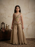 Girls Gold Embroidered Palazzo Set with Dupatta