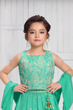 Sea Green Embroidered 3-Piece Ethnic Lehenga Choli Set with Dupatta For Girls