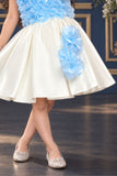 Stylish Blue And Cream Ruffled Frock For Girl