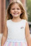 White And Pastel Rainbow Skirt Set for Girls