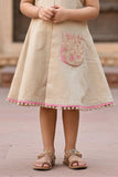 Beige Dress with Embroidered Yoke & Contrast Piping For Girls