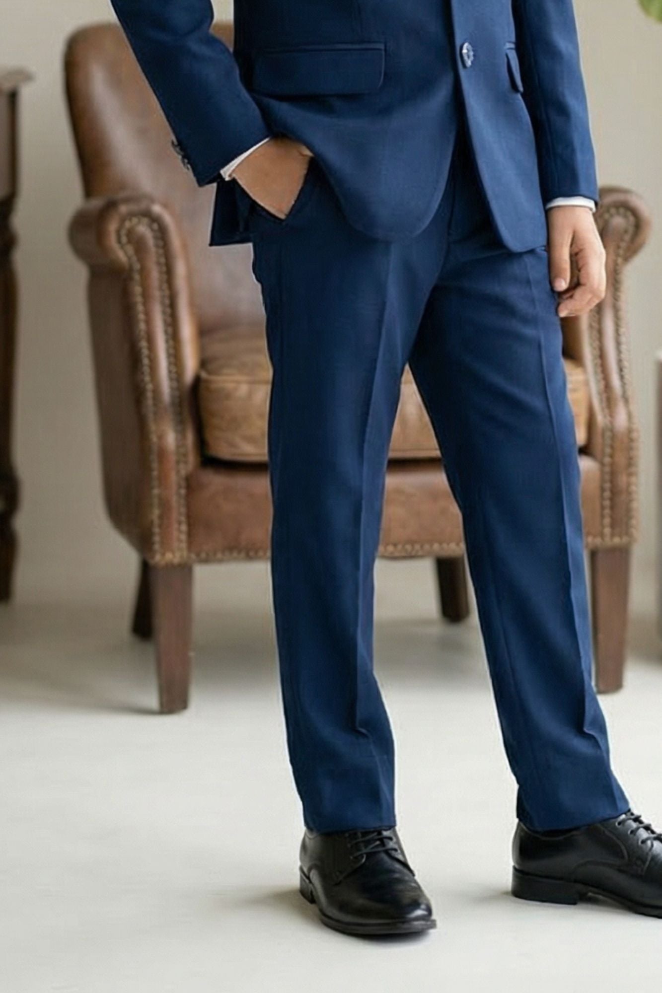 Blue Embroidered 5-Piece Suit Set For Boys