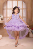 Purple Sleeveless And Sequins With Bow Embellished Tailback Frock For Girl
