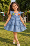 Girls Yoke frock with Ruffeled Sleeves And Emblished Crochet Flowers