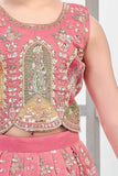 Pink Embroidered Lehenga Choli Set For Girls