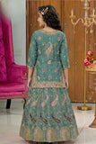 Rama Green Embroidered Lehenga Set for Girls