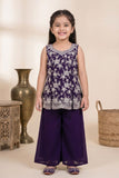 Royal Purple Embroidered Georgette Palazzo Set For Girls