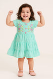 Elegant Turquoise Hakoba And Embroidered Frock For Girls