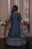 Grey Embroidered Long Ethnic Gown with Dupatta For Girls