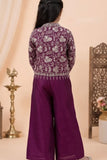 Wine Palazzo Set with Embroidered Jacket For Girls