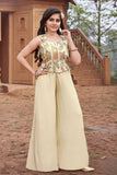 Cream Embroidered Palazzo Set For Girls
