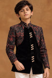 Black Velvet Embroidered Sherwani Set With Pants For Boys