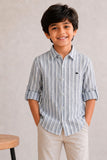 Boys White & Grey Striped Full Sleeve Casual Shirt