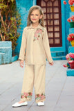 Beige Embroidered Ethnic Co-Ord Set For Girls