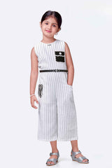 Trendy White Striped Casual Jumpsuit For Girls