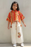 Vibrant Orange & Ivory Butterfly Embroidered Set For Girls