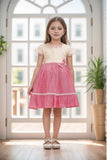 Pink Floral And Bow Embellished Casual Dress For Girls