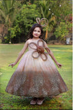 Brown Ombre One-Shoulder Sparkle Party Gown for Girls