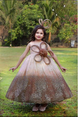 Brown Ombre One-Shoulder Sparkle Party Gown for Girls