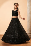 Black Sequin Embroidered Lehenga Set For Girls