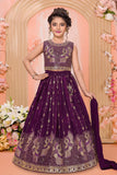 Plum Purple Sequins Bird Embroidered Lehenga Choli Set for Girls