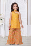Girls Mustard Yellow Embroidered Palazzo Set With Leheriya Print And Dupatta