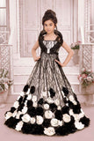 Designer Black And White Sequins Work With Floral Embellished Party Wear Gown For Girls