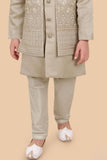 Boys Fawn Embroidered Kurta Set with Jacket