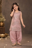 Dusty Pink Sequin Embellished Patiala Set For Girls