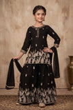 Black Zari Embroidered Palazzo Set For Girls