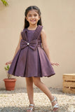 Organza Wine Frock With Bow Embellished For Girls