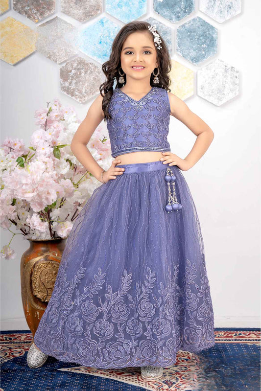 Purple Lehenga Choli Set With Sequin Work For Girls