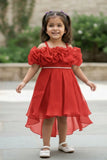 Red Ruffle Layered Party Wear Frock With Shimmer Strap For Girls
